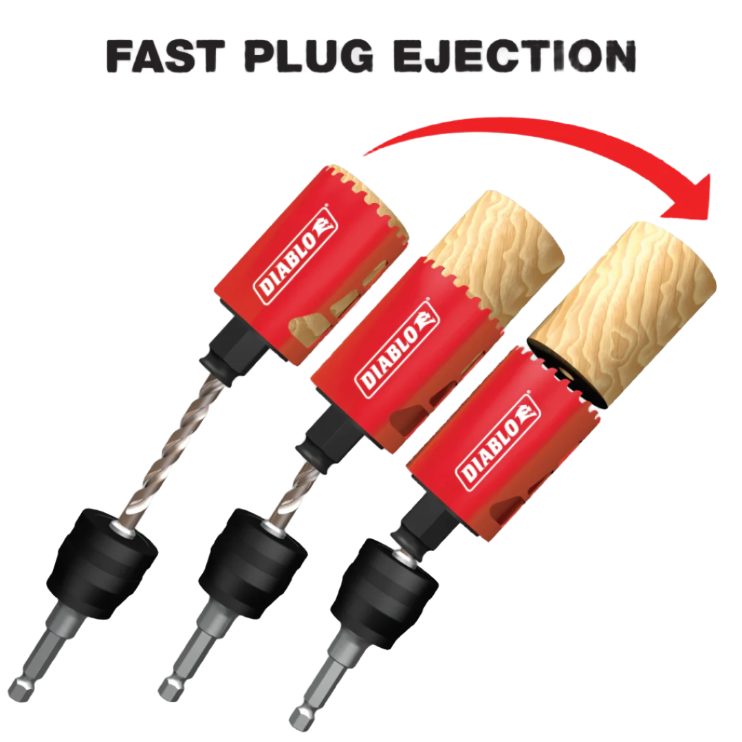 Diablo DHS09SGP  -  9 Piece High Performance Hole Saw Set For Drilling Wood, Plastic, Aluminum, Metal Stainless Steel, 7/8"-2" Cutters - Wise Line Tools