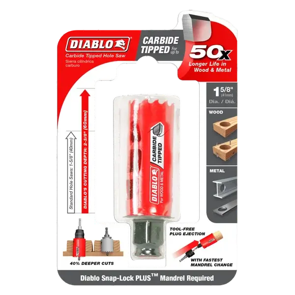 Diablo DHS1625CT - 1-5/8" Carbide Teeth Hole Saw for Wood and Metal DIABLO