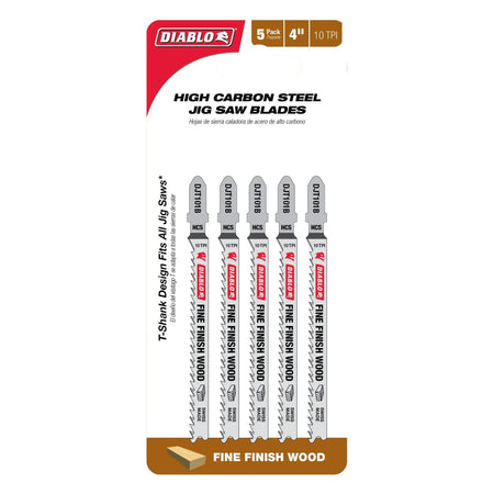 Diablo DJT101B5 - 4 in. 10 TPI High Carbon Steel T-Shank Jig Saw Blades for Fine Finish Cuts in Wood- 5-Pack DIABLO