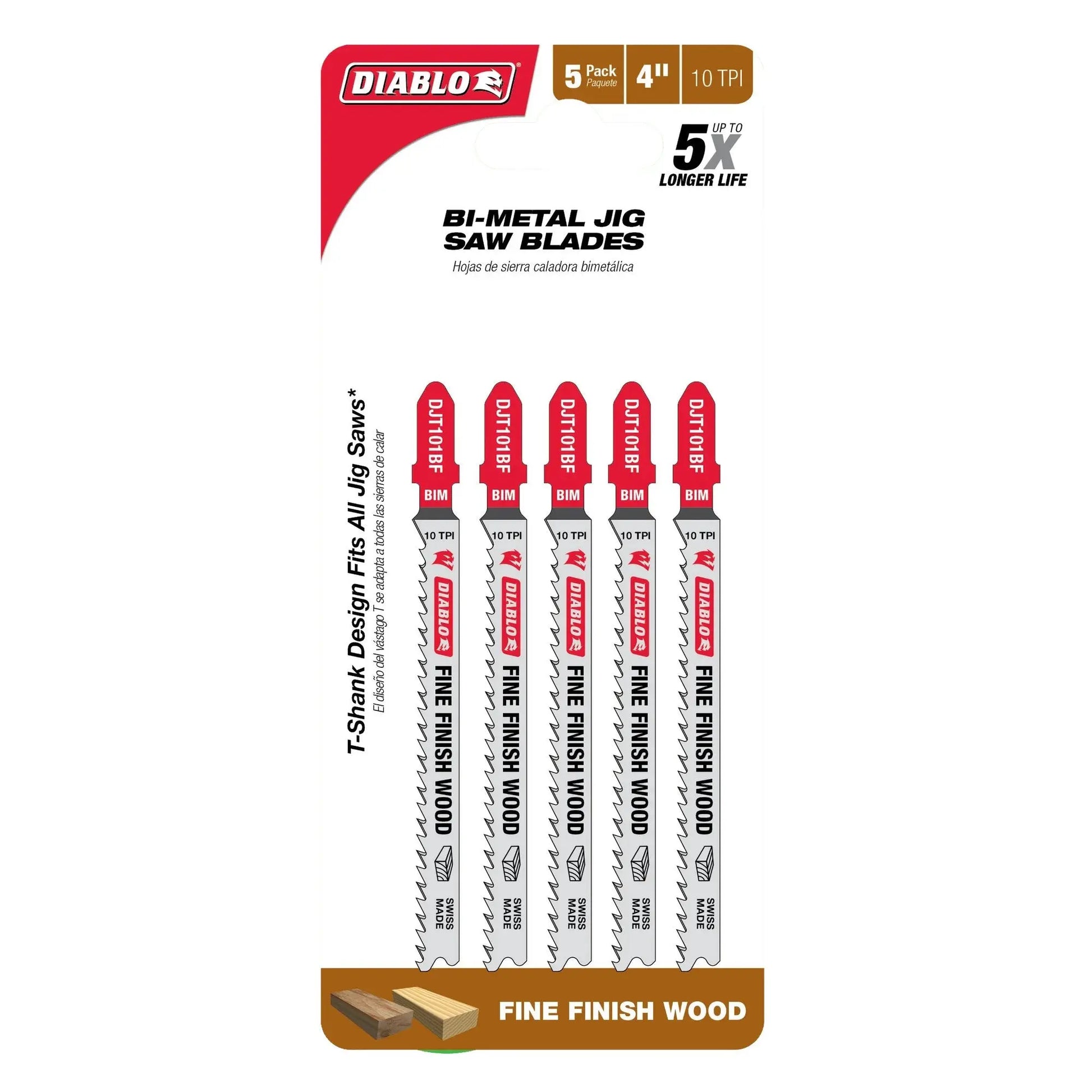 Diablo DJT101BF5 - 4 in. 10 TPI Bi-Metal T-Shank Jig Saw Blades for Fine Finish Cuts in Wood DIABLO