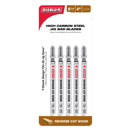 Diablo DJT101BR5 - 4 in. 10 TPI High Carbon Steel T-Shank Jig Saw Blades for Reverse Cuts in Wood - 5 Pack DIABLO