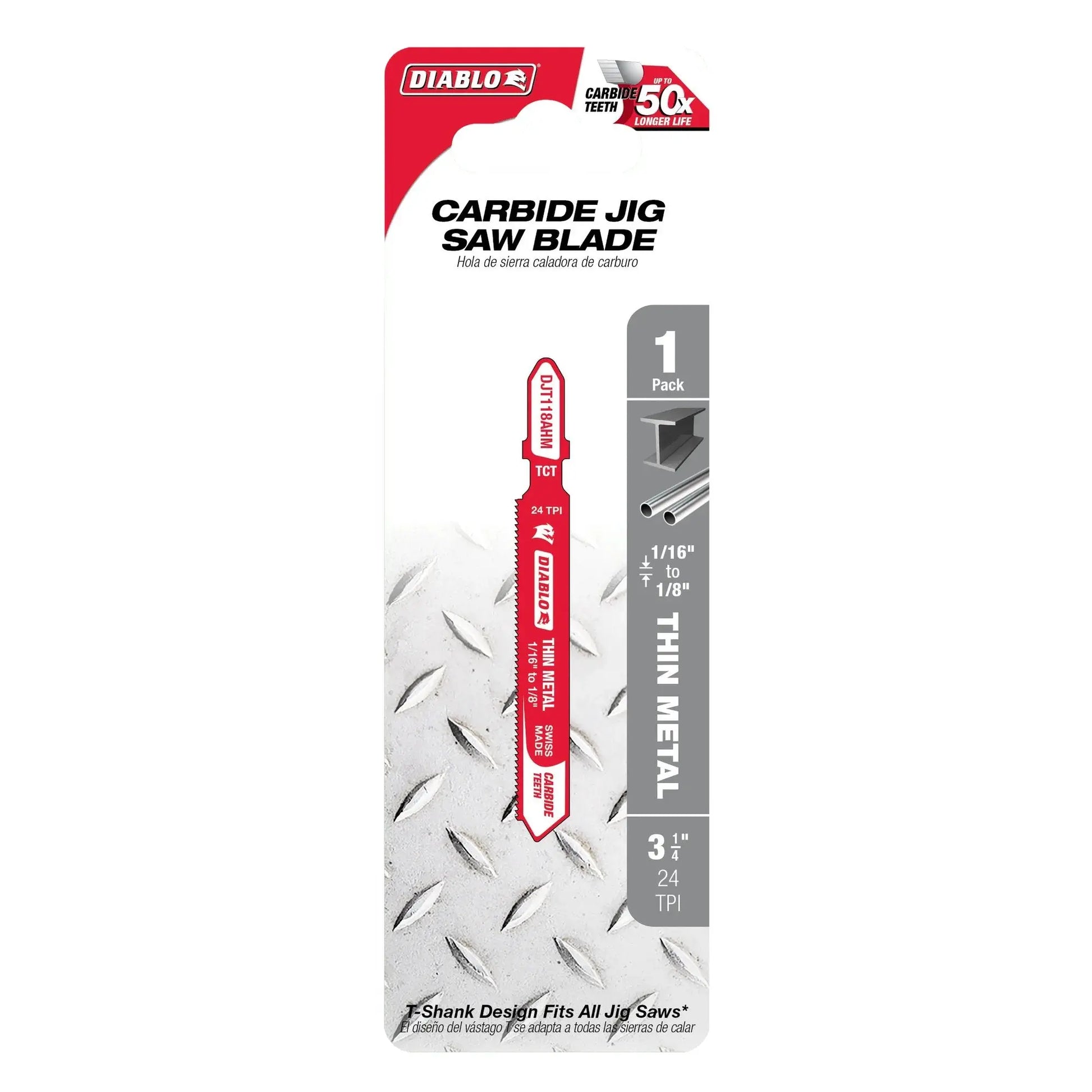Diablo DJT118AHM - 3-1/4 in. 24 TPI Carbide T-Shank Jig Saw Blade for Thin Metal DIABLO