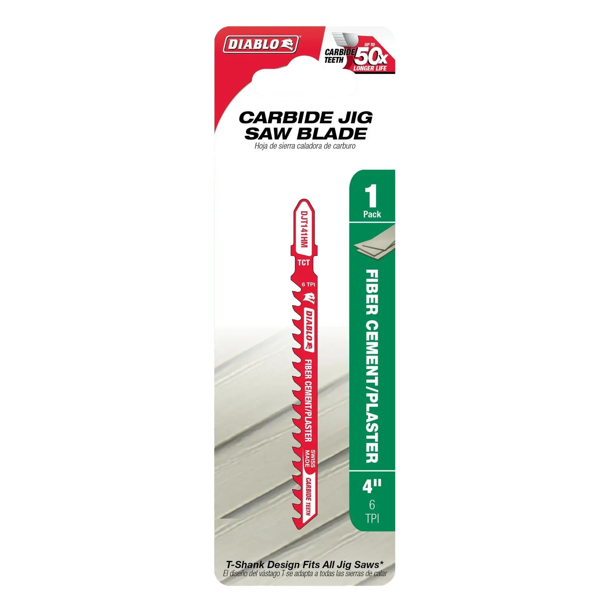 Diablo DJT141HM - 4 in. 6 TPI Carbide T-Shank Jig Saw Blade for Fiber Cement & Plaster - Wise Line Tools