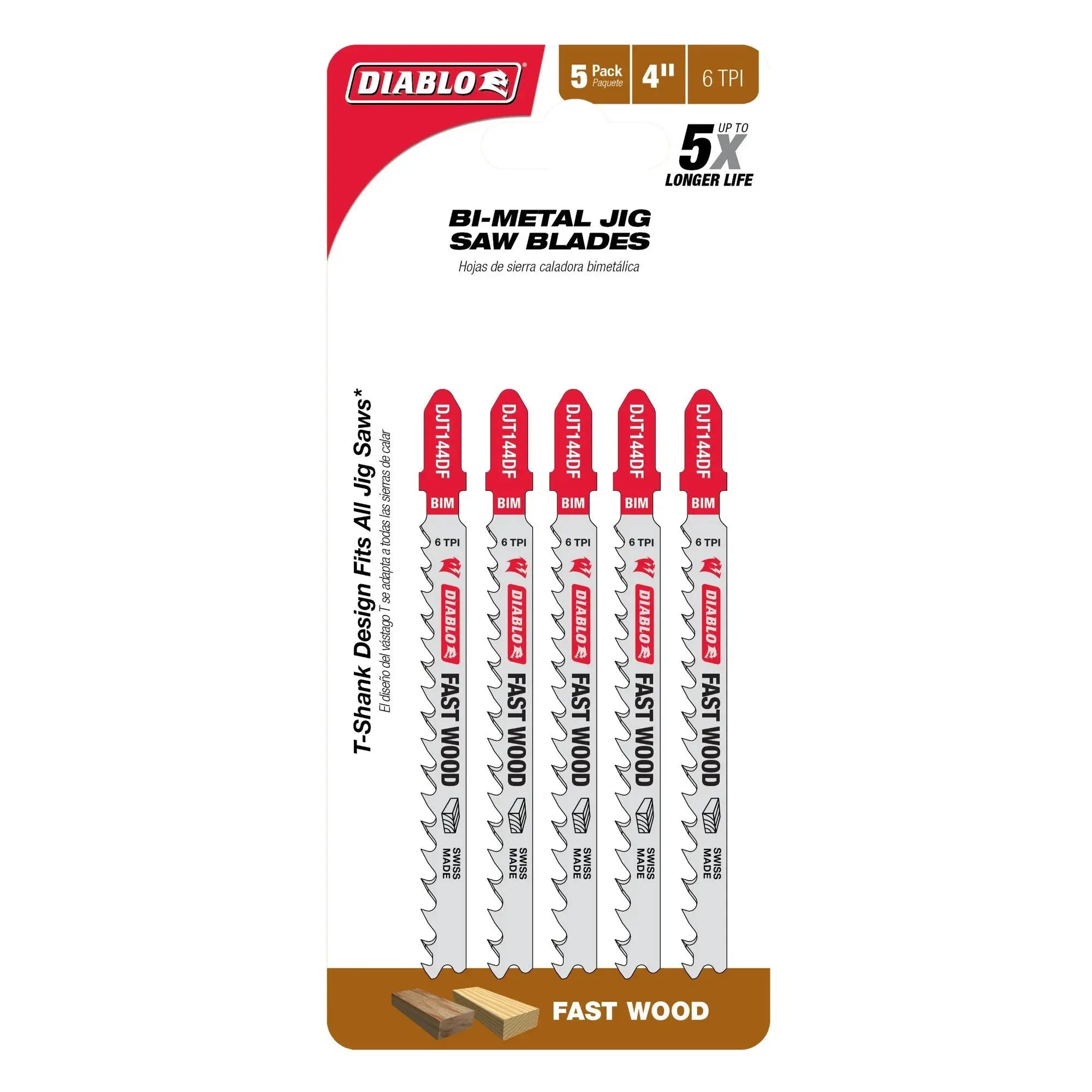 Diablo DJT144DF5 - 4 in. 6 TPI Bi-Metal T-Shank Jig Saw Blades for Fast Wood Cuts - 5 Pack DIABLO