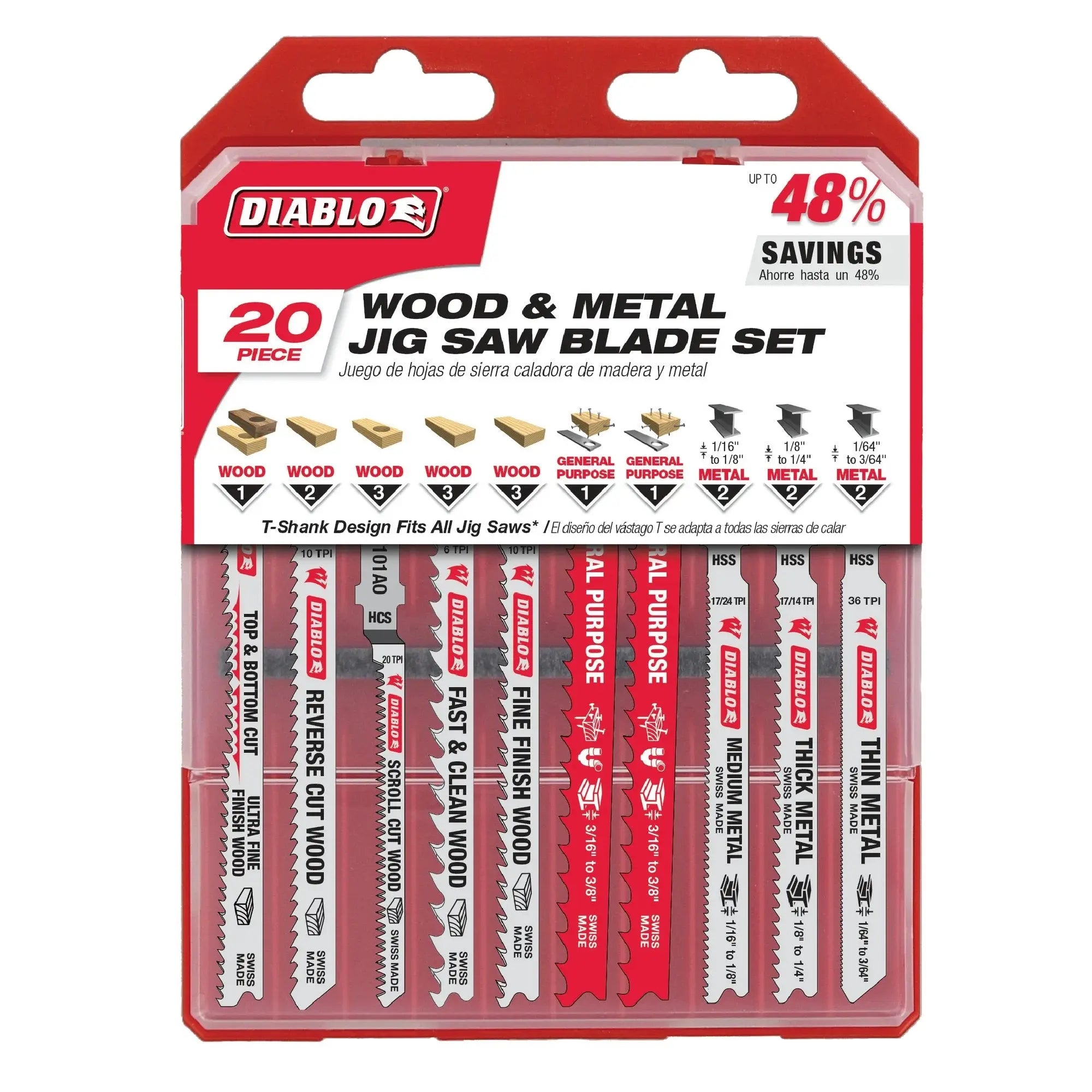 Diablo DJT20S - 20 pc T-Shank Jig Saw Blade Set for Wood & Metal - Wise Line Tools