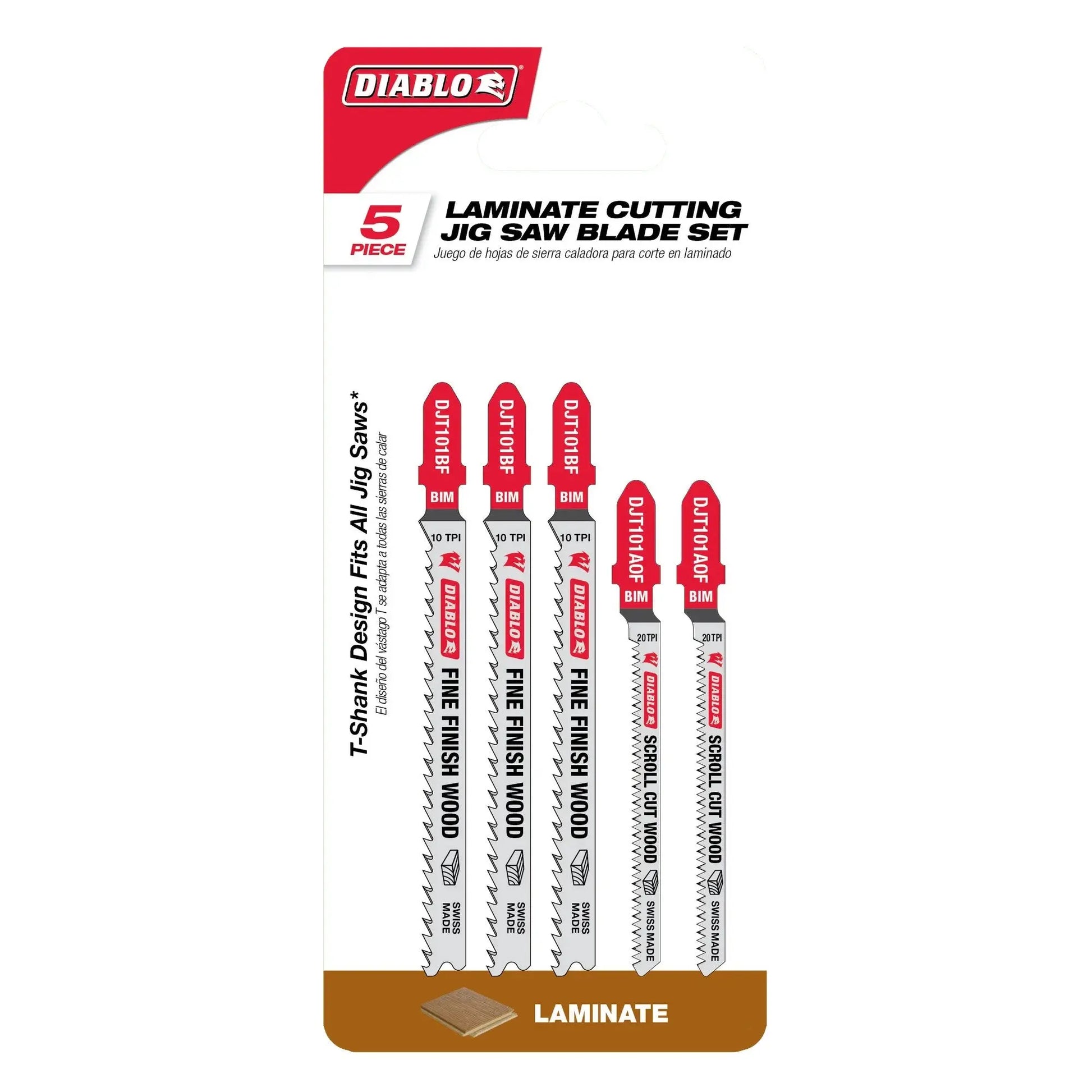 Diablo DJT505 - 5 pc Bi-Metal T-Shank Jig Saw Blade Set for Laminate Cutting - 5 Pack DIABLO