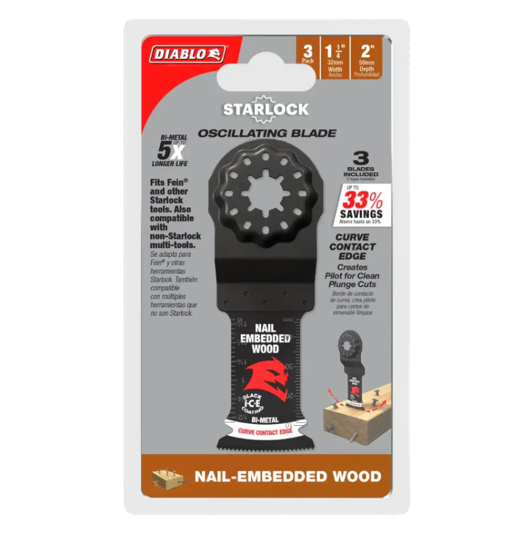 Diablo DOS125BW3 1-1/4 in. Starlock Bi-Metal Oscillating Blades for Nail-Embedded Wood- 3 Pack DIABLO