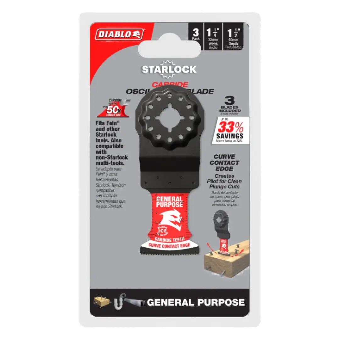 Diablo DOS125CGP3 - 1-1/4 in. Starlock Carbide Oscillating Blades for General Purpose Cuts - 3pk DIABLO