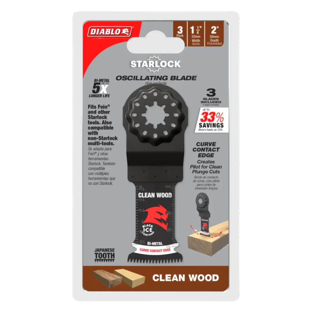 Diablo DOS125JBW3 - 1-1/4 in. Starlock Bi-Metal Oscillating Blades for Clean Wood 3 pack DIABLO