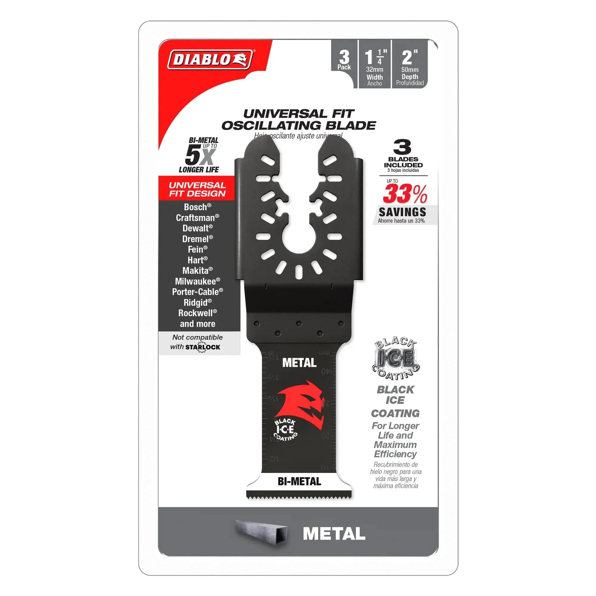 Diablo DOU125BF3- 1-1/4 in. Universal Fit Bi-Metal Oscillating Blades for Metal - 3Pk - Wise Line Tools