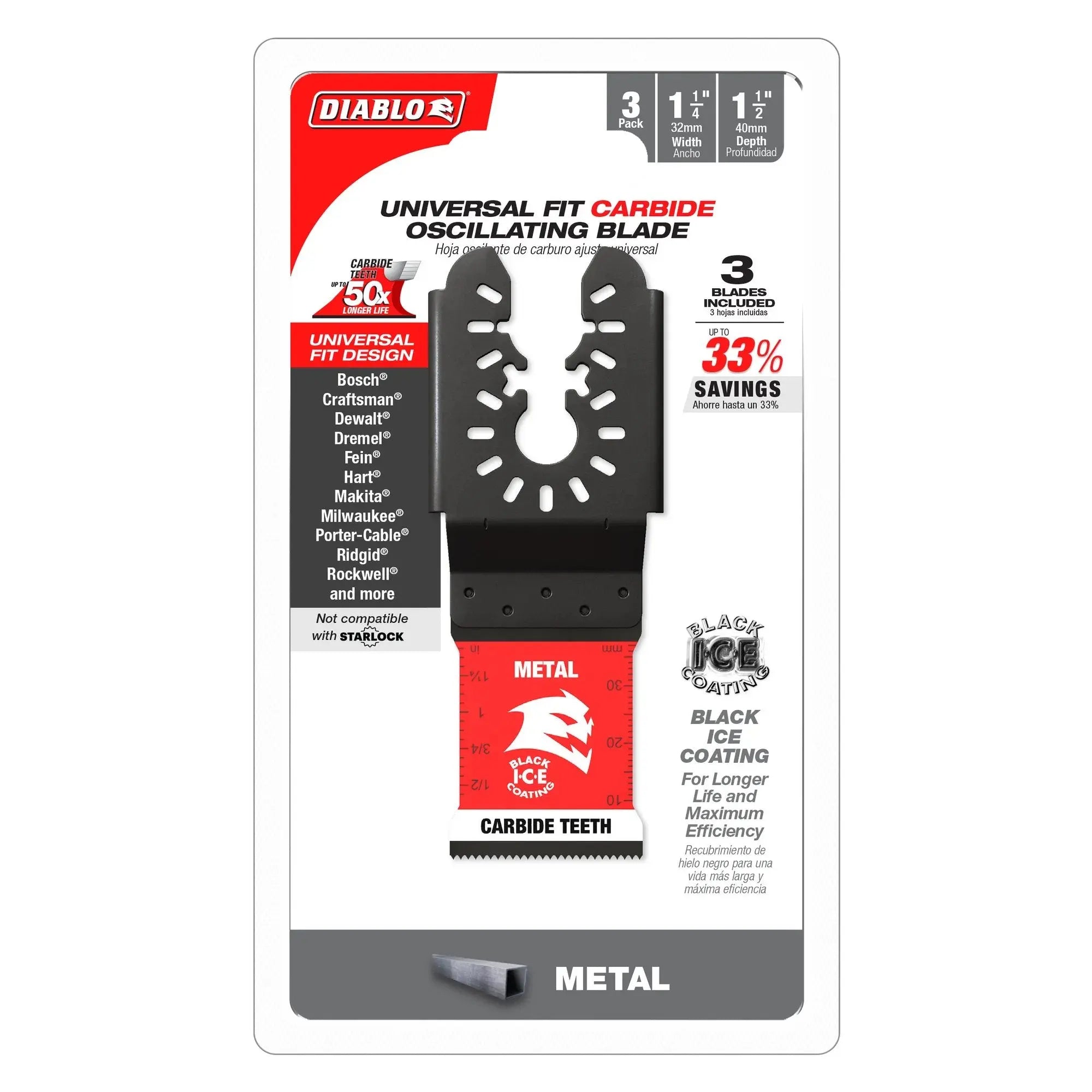 Diablo DOU125CF3- 1-1/4 in. Universal Fit Carbide Oscillating Blade for Metal - 3PK DIABLO