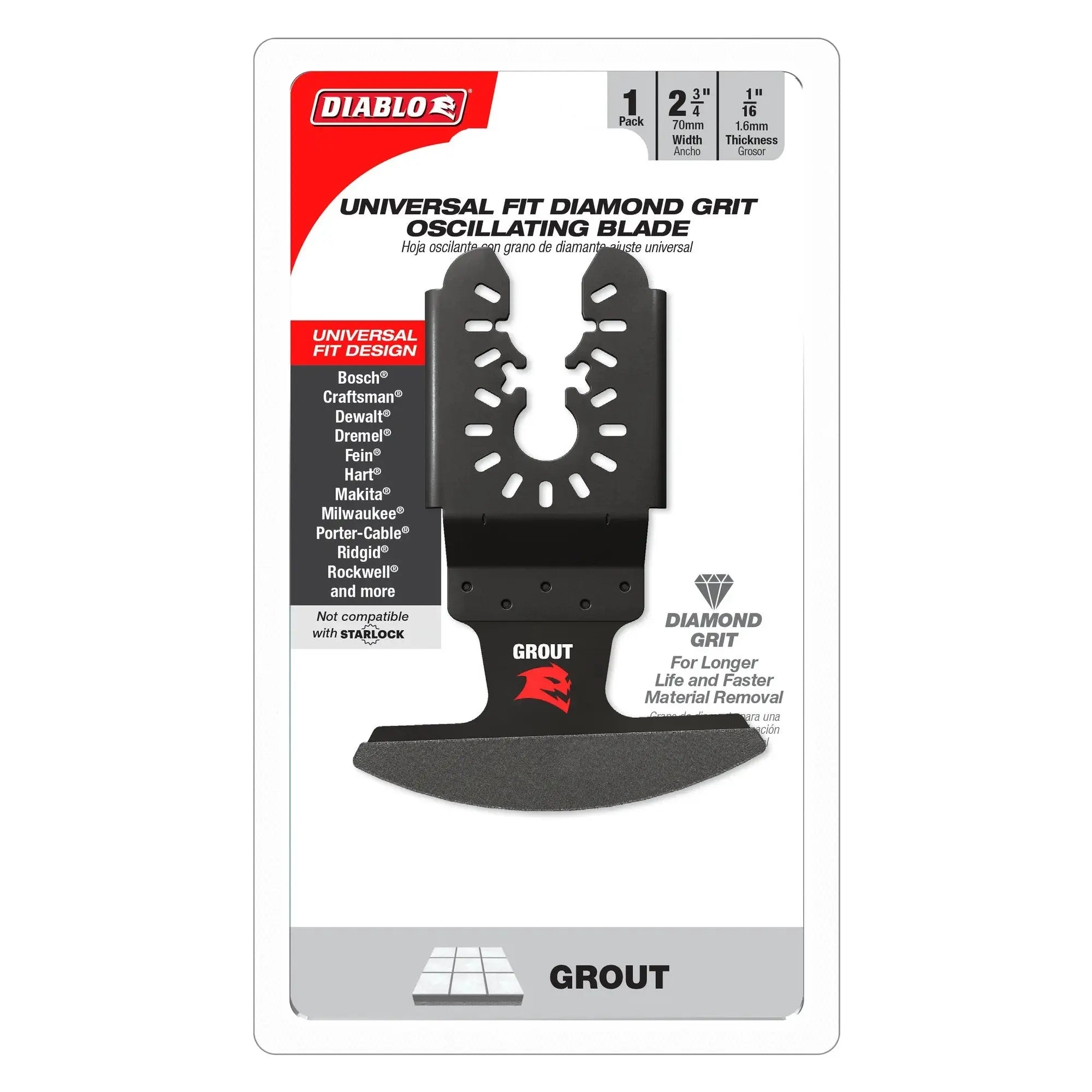 Diablo DOU16DGX - Universal Fit Diamond Grit Oscillating Blade for Grout - Wise Line Tools