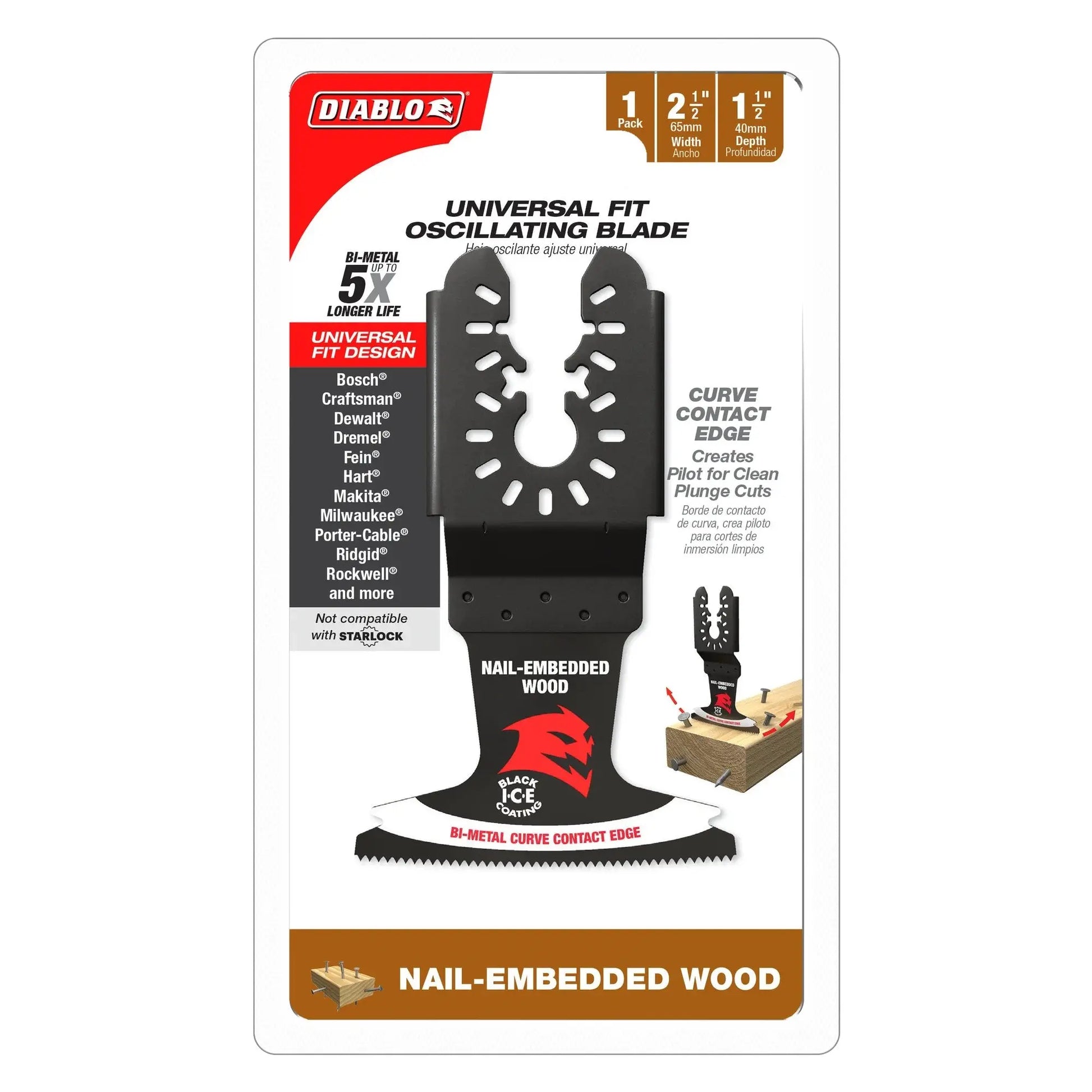 Diablo DOU250BW - 2-1/2 in. Universal Fit Bi-Metal Oscillating Blade for Nail-Embedded Wood DIABLO