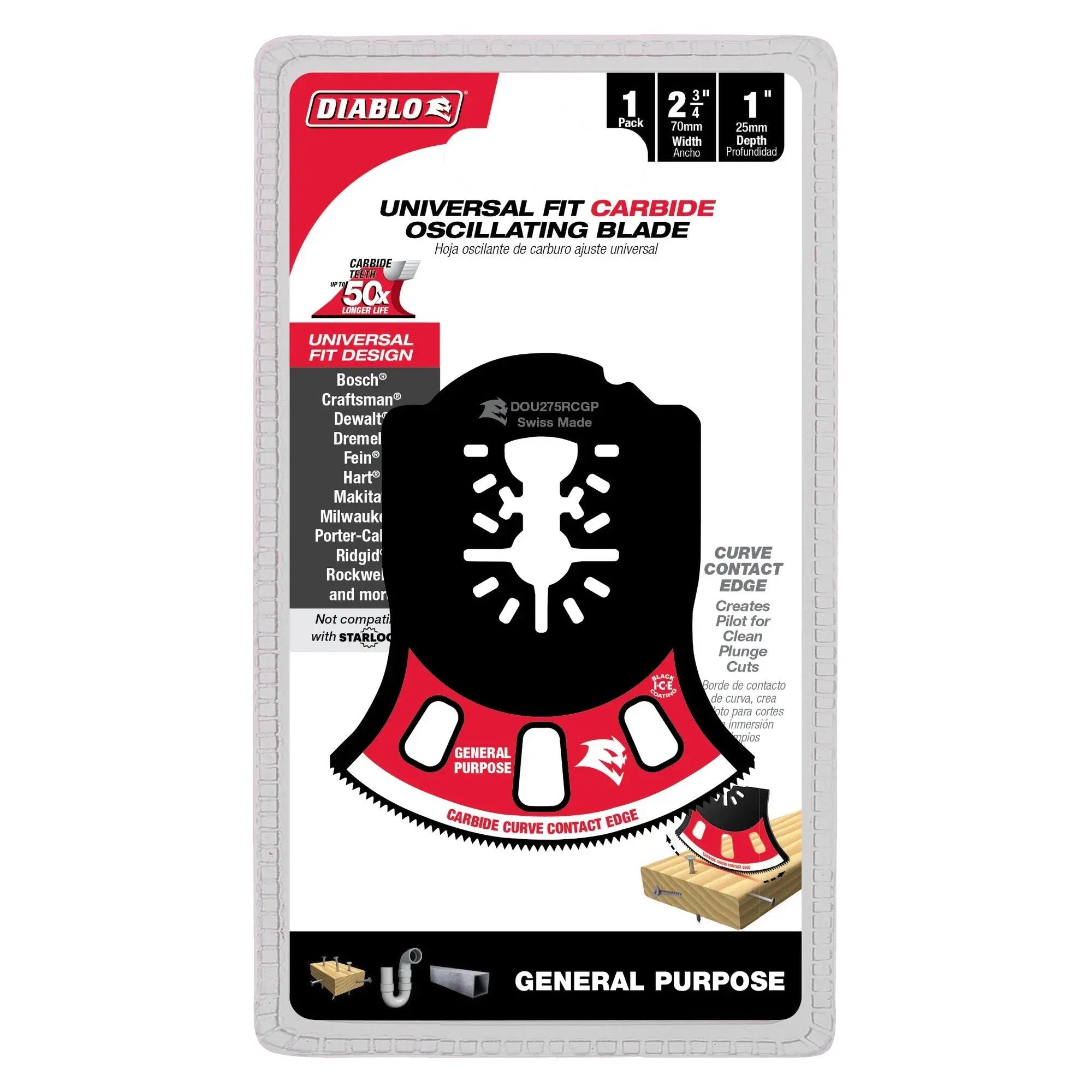 Diablo DOU275RCGP - 2-3/4 in. Universal Fit Carbide Oscillating Blade for General Purpose Cuts DIABLO