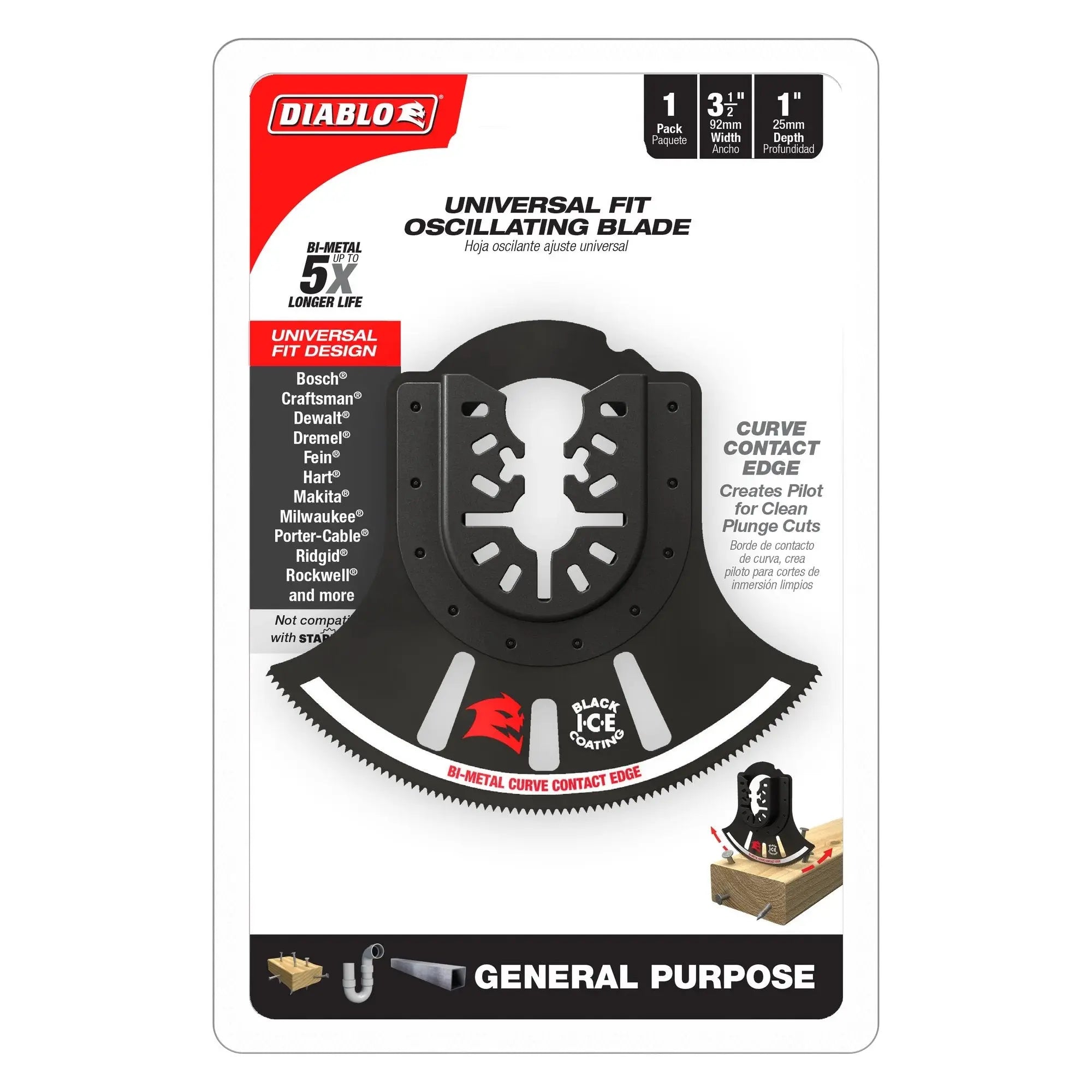 Diablo DOU350RBGP - 3-1/2 in. Universal Fit Bi-Metal Oscillating Blade for General Purpose Cuts DIABLO