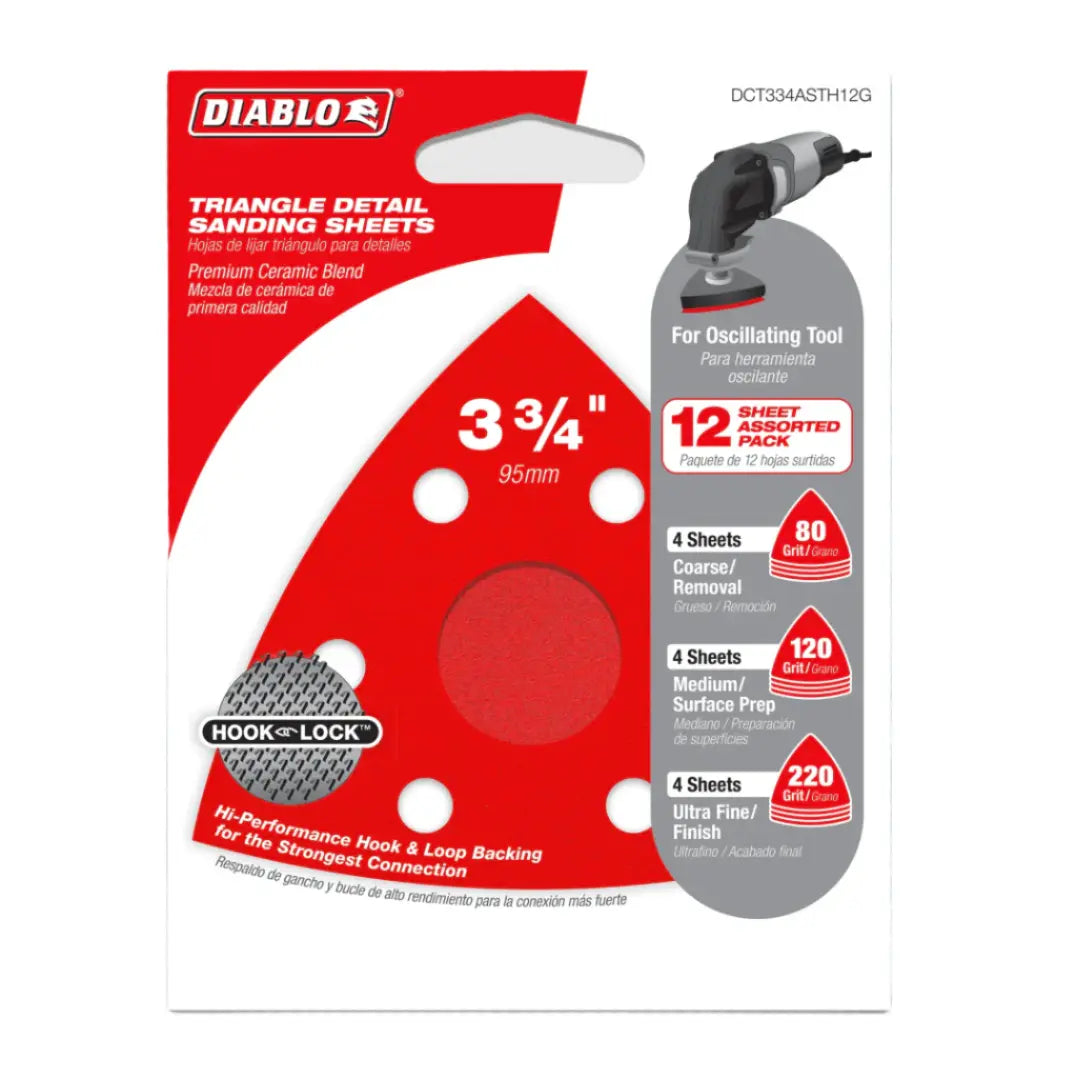 Diablo Tools DCT318120H10G - Diablo Tools 3-1/8" 120-Grit Osc. Detail Triangle Sanding Sheets (10-Pack) DIABLO