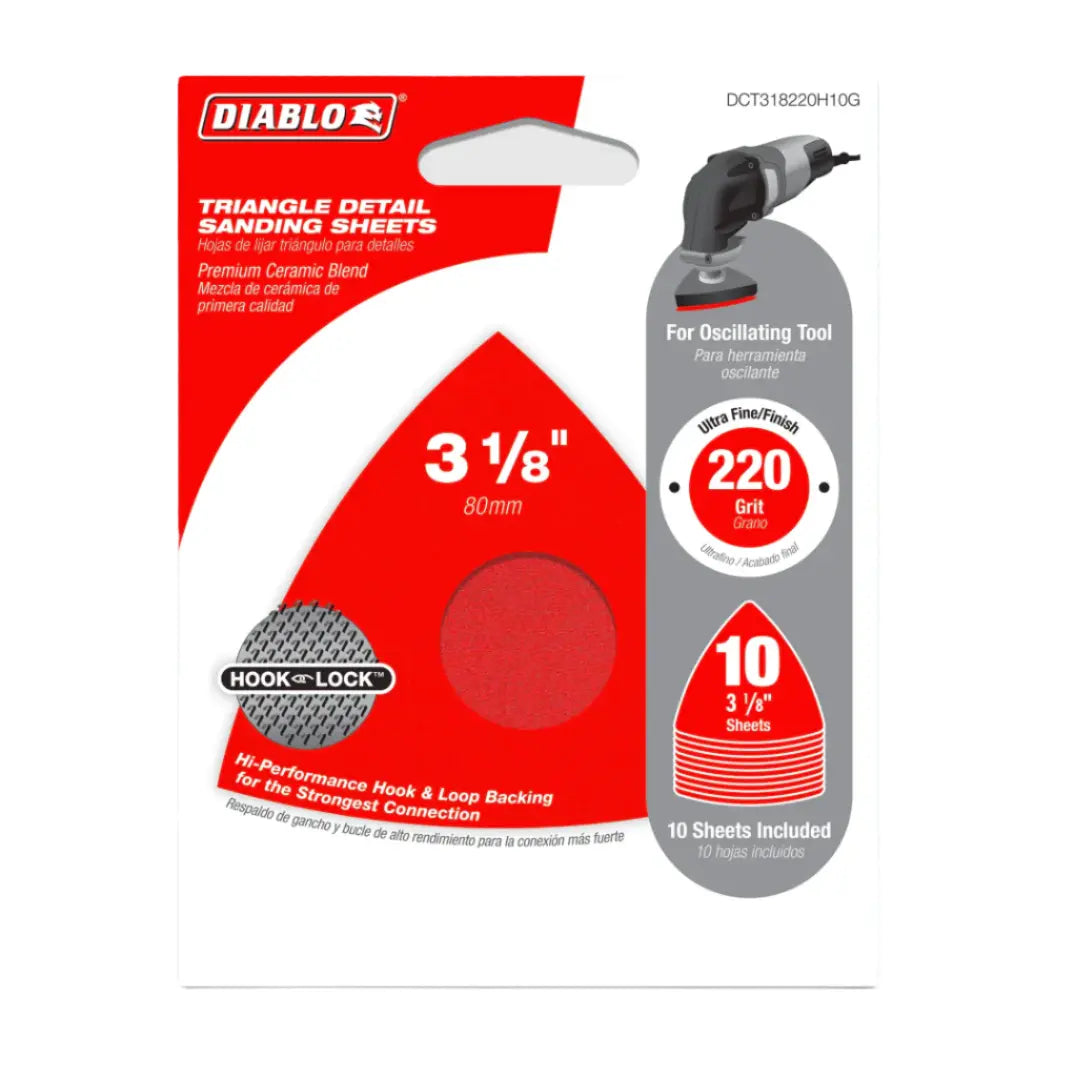 Diablo Tools DCT318220H10G - Diablo Tools 3-1/8" 220-Grit Osc. Detail Triangle Sanding Sheets (10-Pack) - Wise Line Tools