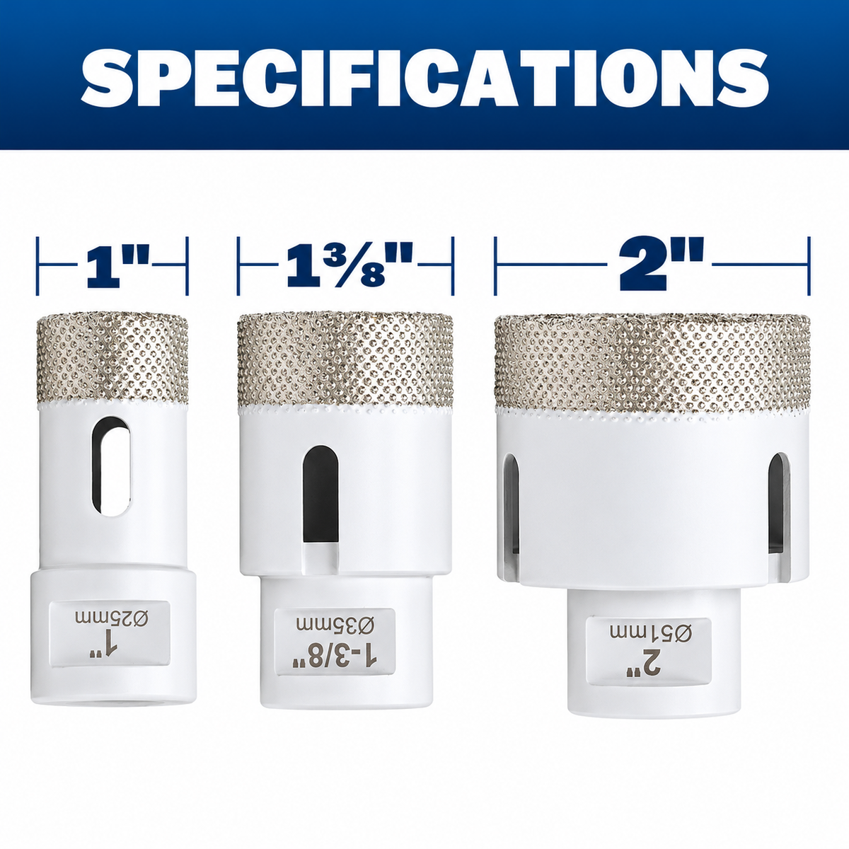 Marshalltown MAR-DTTLTC - 1", 1-3/8", 2" Dry/Wet Diamond Hole Saw Plumbing Kit with Drill Adapter