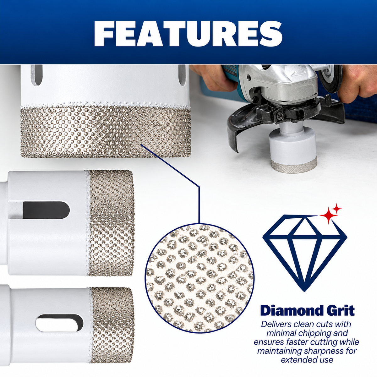 Marshalltown MAR-DTTLTC - 1", 1-3/8", 2" Dry/Wet Diamond Hole Saw Plumbing Kit with Drill Adapter