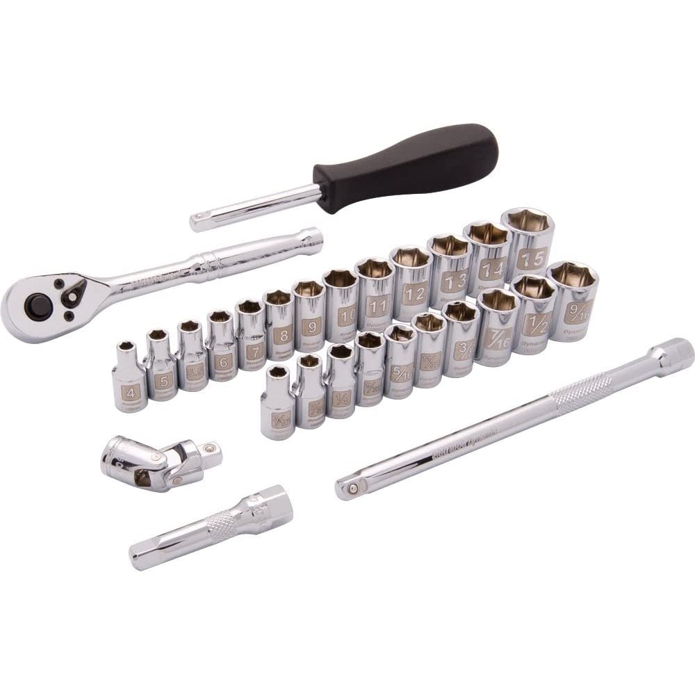 Dynamic D004004  -  1/4 Inch Drive 28 Piece 6 Point SAE & Metric Standard Socket Set - Wise Line Tools
