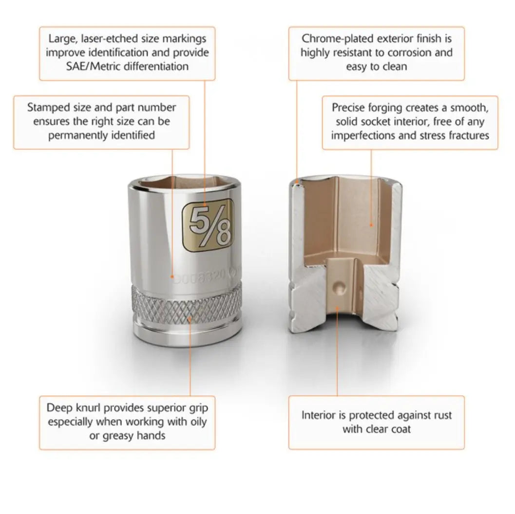 Dynamic D010008 Tools 3/8-Inch Drive 16 Piece 6 Point, Standard SAE Socket Set, 3/8-Inch-1-Inch DYNAMIC