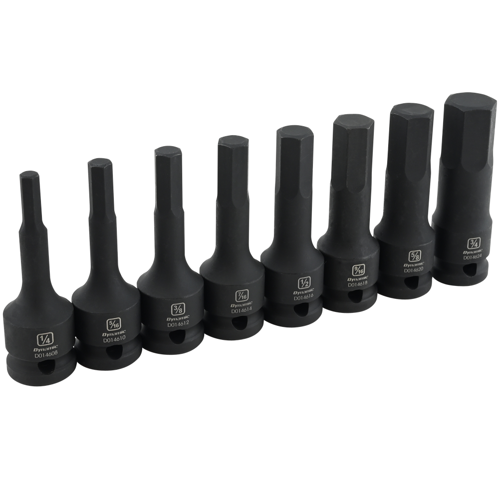 Dynamic  D018102  - 8 PC 1/2'' DRIVE SAE HEX BIT IMPACT SOCKET SET - Wise Line Tools