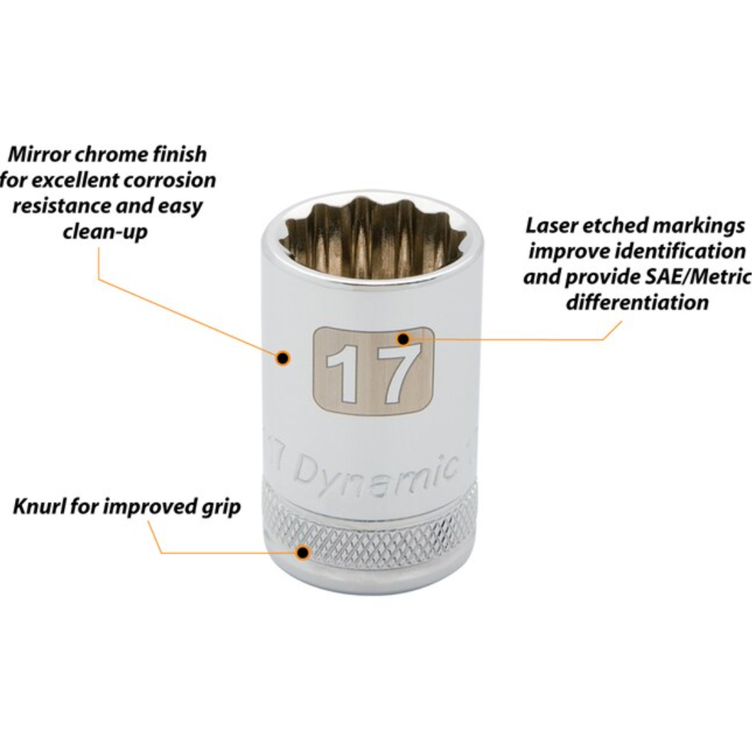 Dynamic  GT-D018006  - 19 Piece 12 Point Standard Metric Socket Set 10-28mm - Wise Line Tools