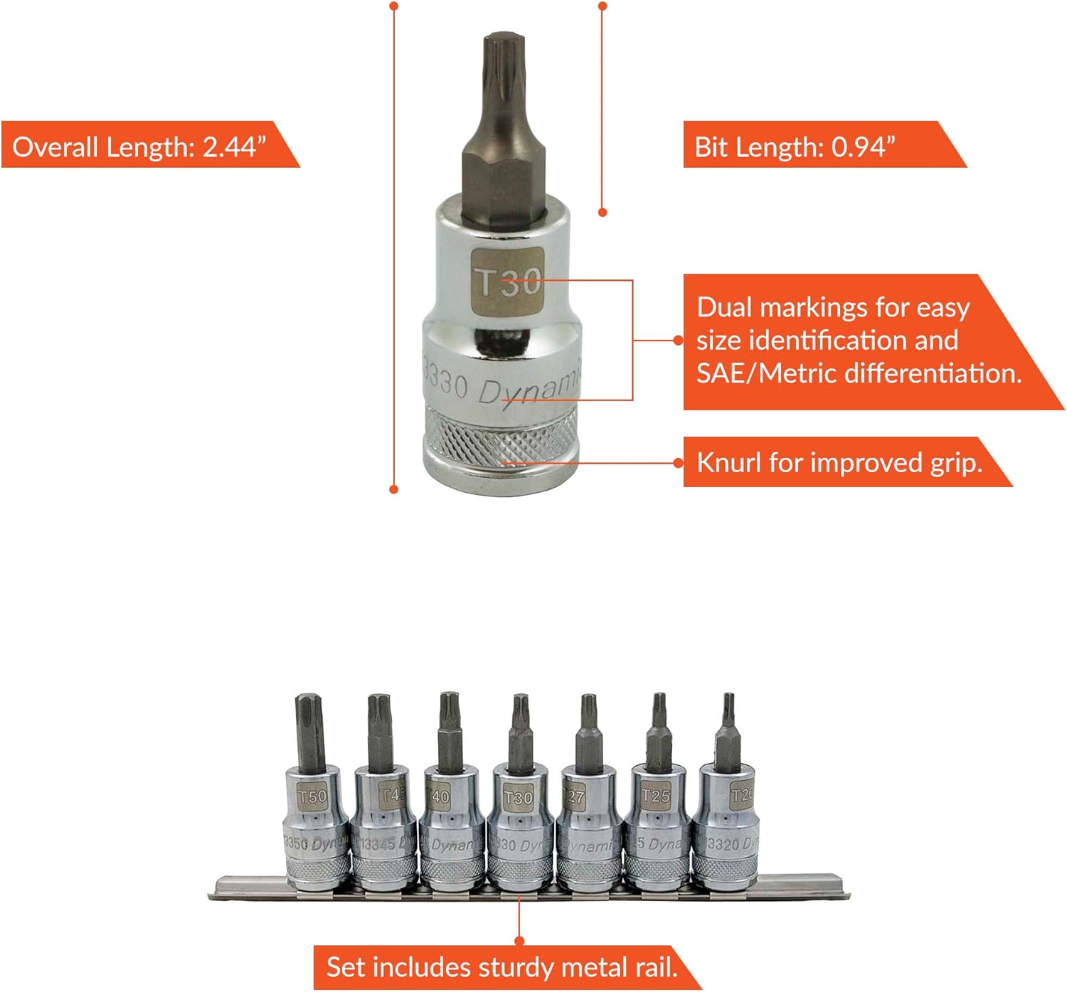 Dynamic GT-D018016  -  7 Piece Standard Length Torx Socket Set 1/2" Drive - Wise Line Tools