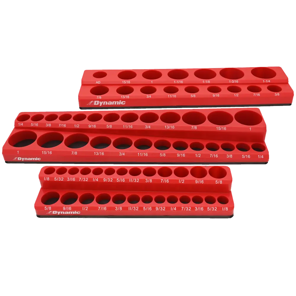 Dynamic Tools GT-D029100 -3-Piece Magnetic SAE Socket Organizer Set for 1/4-in, 3/8-in, and 1/2-in Drive DYNAMIC