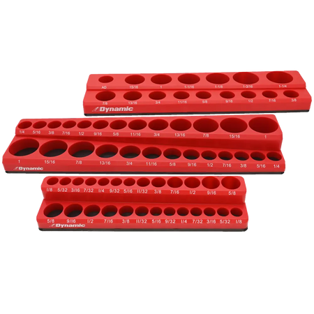 DYNAMIC GT-D029100 - 3-Piece Magnetic SAE Socket Organizer Set for 1/4-in, 3/8-in, and 1/2-in Drive