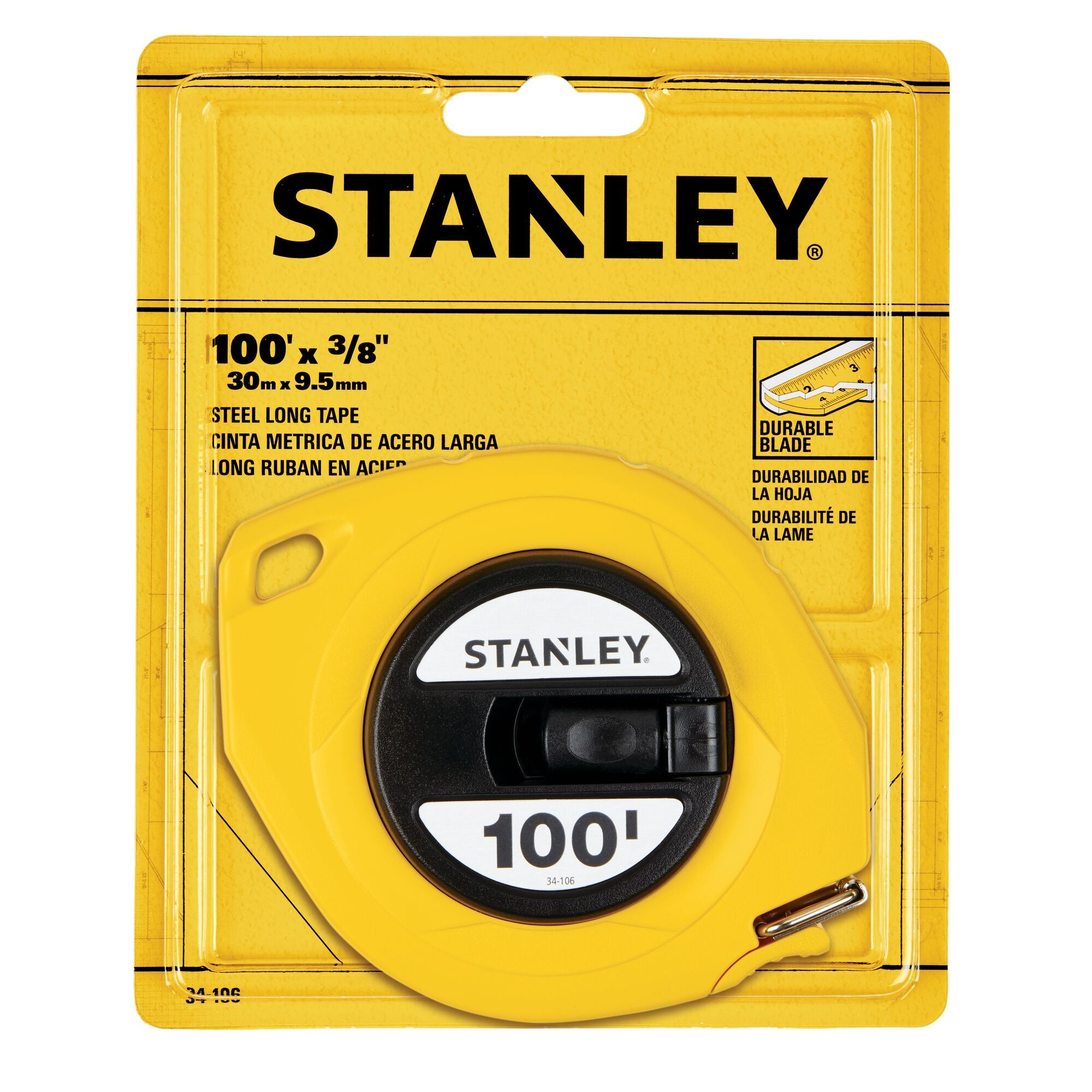 Stanley 34-106 - Ruban adhésif long en boîtier fermé de 3/8 po x 100 pi 