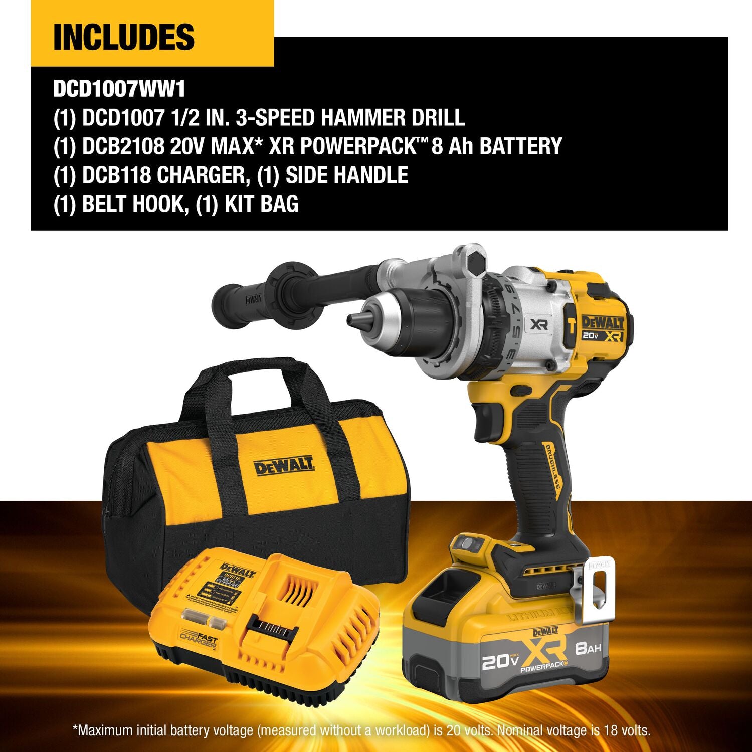 DEWALT DCD1007WW1-20V* XR Premium Hammer Drill Kit