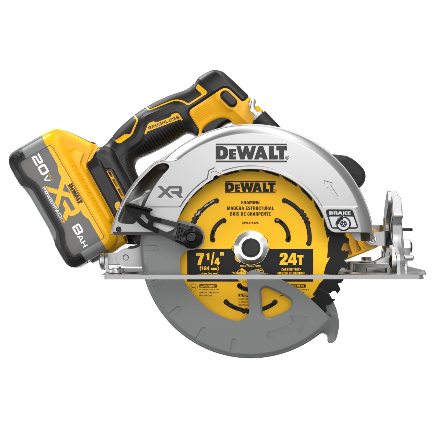 Scie circulaire sans fil Dewalt DCS590WW1- 20 V MAX* XR® sans balais de 7-1/4 po