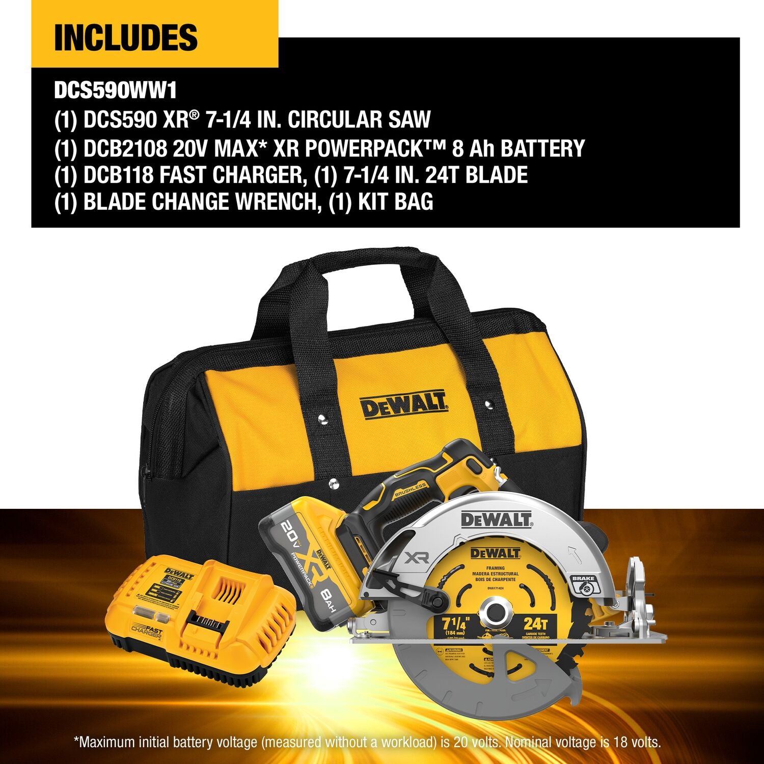 Dewalt DCS590WW1- 20V MAX* XR® BRUSHLESS CORDLESS 7-1/4 IN. CIRCULAR SAW KIT