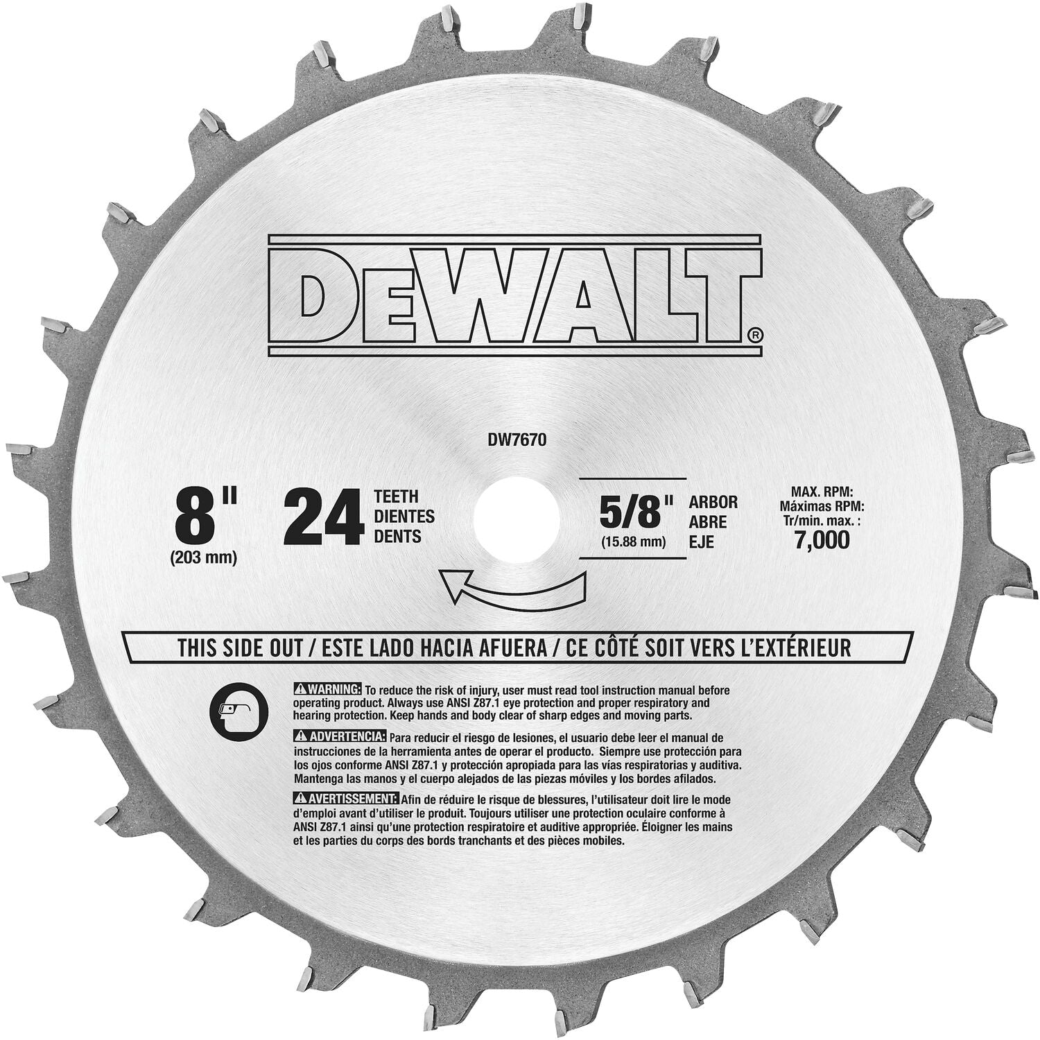 Jeu de lames à rainurer DEWALT DW7670, 20 cm, 24 dents