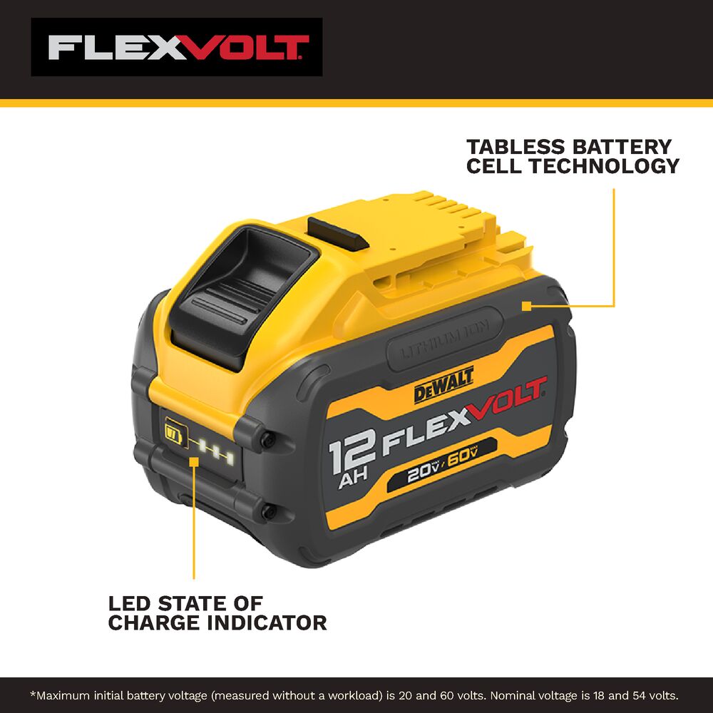 DEWALT DCB6112 20V/60V MAX FLEXVOLT 12Ah Tabless Lithium-Ion Battery