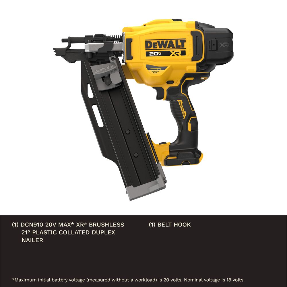DEWALT DCN910B - 20V MAX XR Brushless 21-Degree Plastic Collated Duplex Nailer