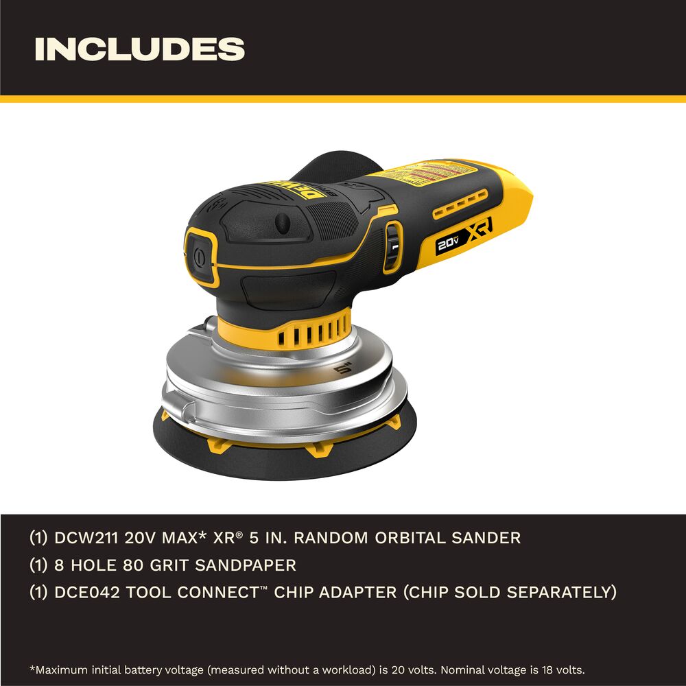 DEWALT DCW211B 20V MAX* XR® 5 in. Brushless Cordless Variable-Speed Random Orbit Sander (Tool Only)