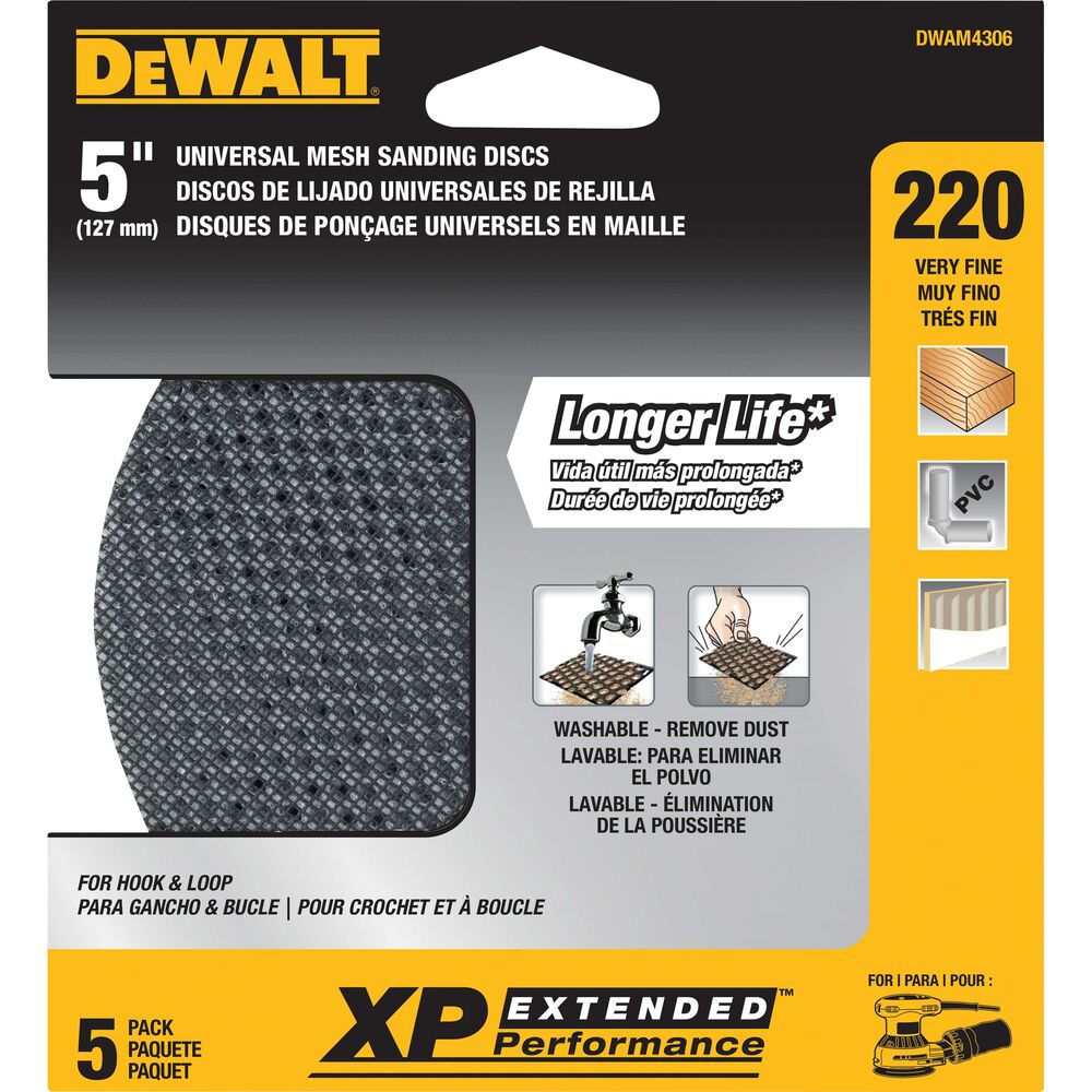 DEWALT DWAM4306 - DEWALT 220 Grit Mesh Random Orbit Disks (5 Sheets), 5"