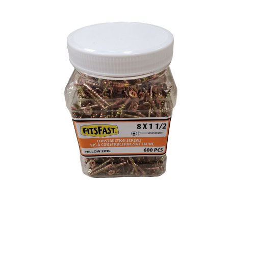 FITSFAST CONSTRUCTION SCREWS # 8X1-1/2", JAR 600, YELLOW - Wise Line Tools