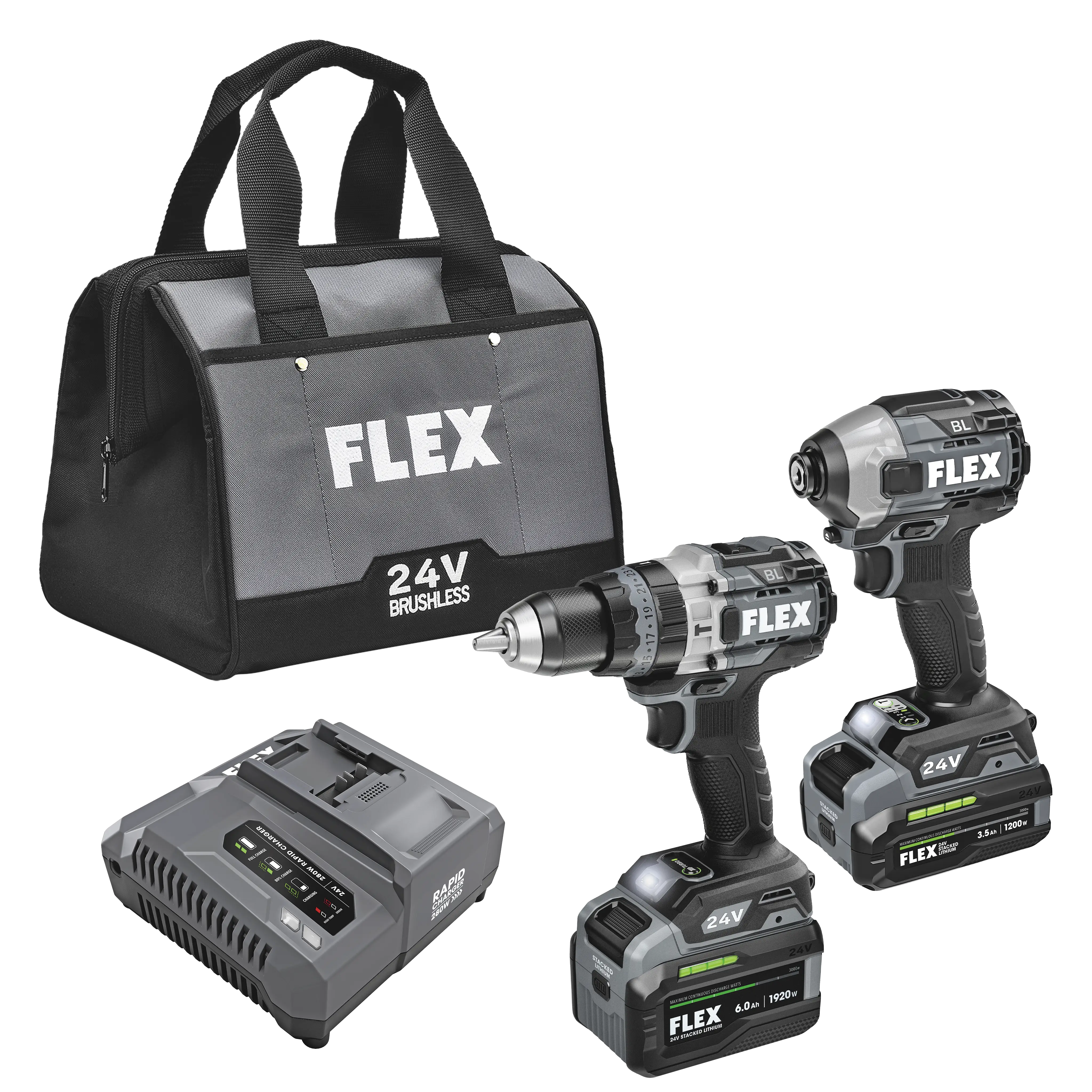 FLEX FXM202-2G - HAMMER DRILL WITH TURBO MODE AND QUICK EJECT IMPACT DRIVER STACKED LITHIUM KIT - Wise Line Tools