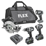 FLEX FXM403-2G - HAMMER DRILL WITH TURBO MODE, QUICK EJECT IMPACT DRIVER, CIRCULAR SAW AND WORK LIGHT STACKED LITHIUM KIT - Wise Line Tools
