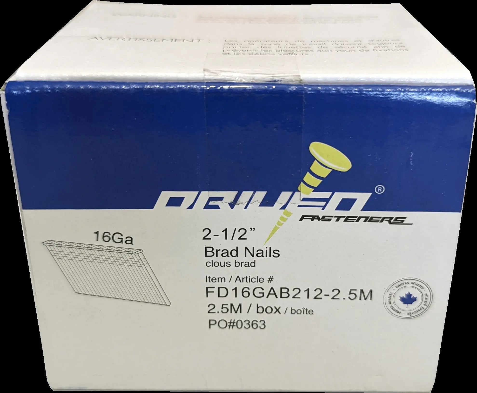 Five Dimensions - 16ga 2-1/2" Brad nails - 2500 bx FIVE DIMENSIONS