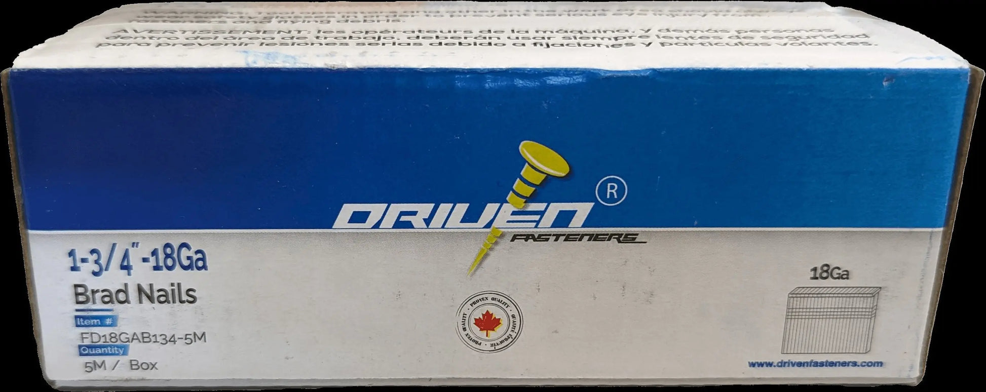 Five Dimensions - Driven 1-3/4" 18ga Brad nails 5000/Box FIVE DIMENSIONS