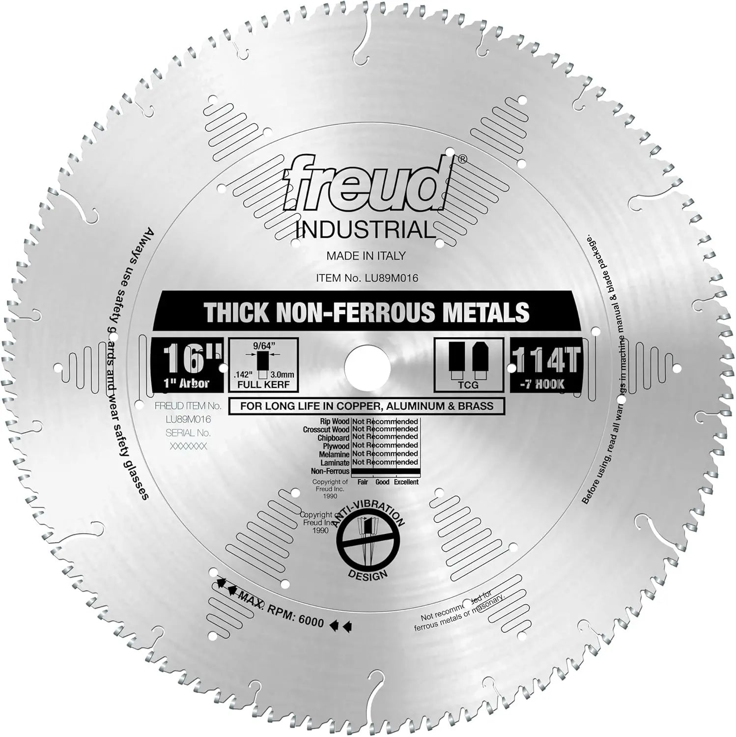 Freud LU89M016 - 16" Thick Stock Non-Ferrous Metal Blade 114TCG FREUD