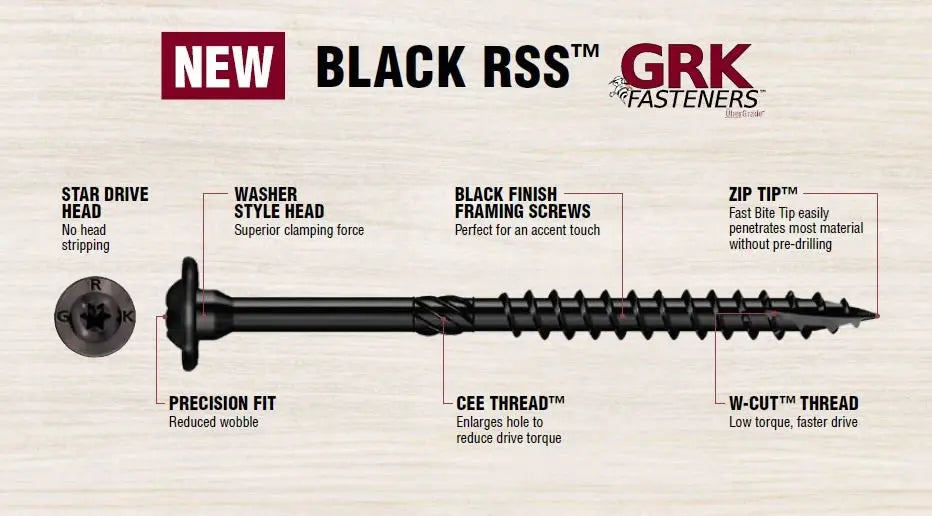 GRK RSS™ BLACK STRUCTURAL SCREW 3/8" X 5-1/8"- 50pk - Wise Line Tools