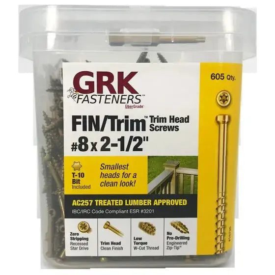 GRK GRK-16730 - Fasteners 16730 Fin-Trim Exterior Finishing Trim Head Screws #8 By 2-1/2 Inch 605 Pack GRK