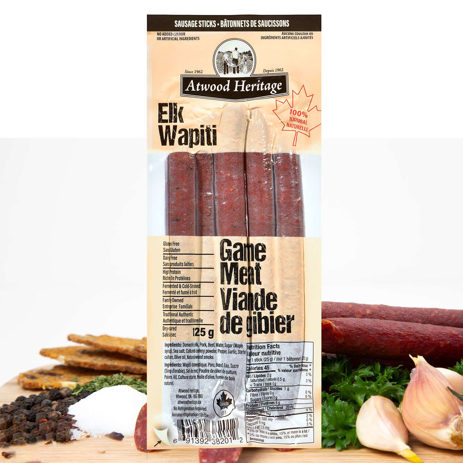 ATWOOD HERITAGE ATW-38201 - Elk Sausage Snack Sticks - 5 Pack (125g)