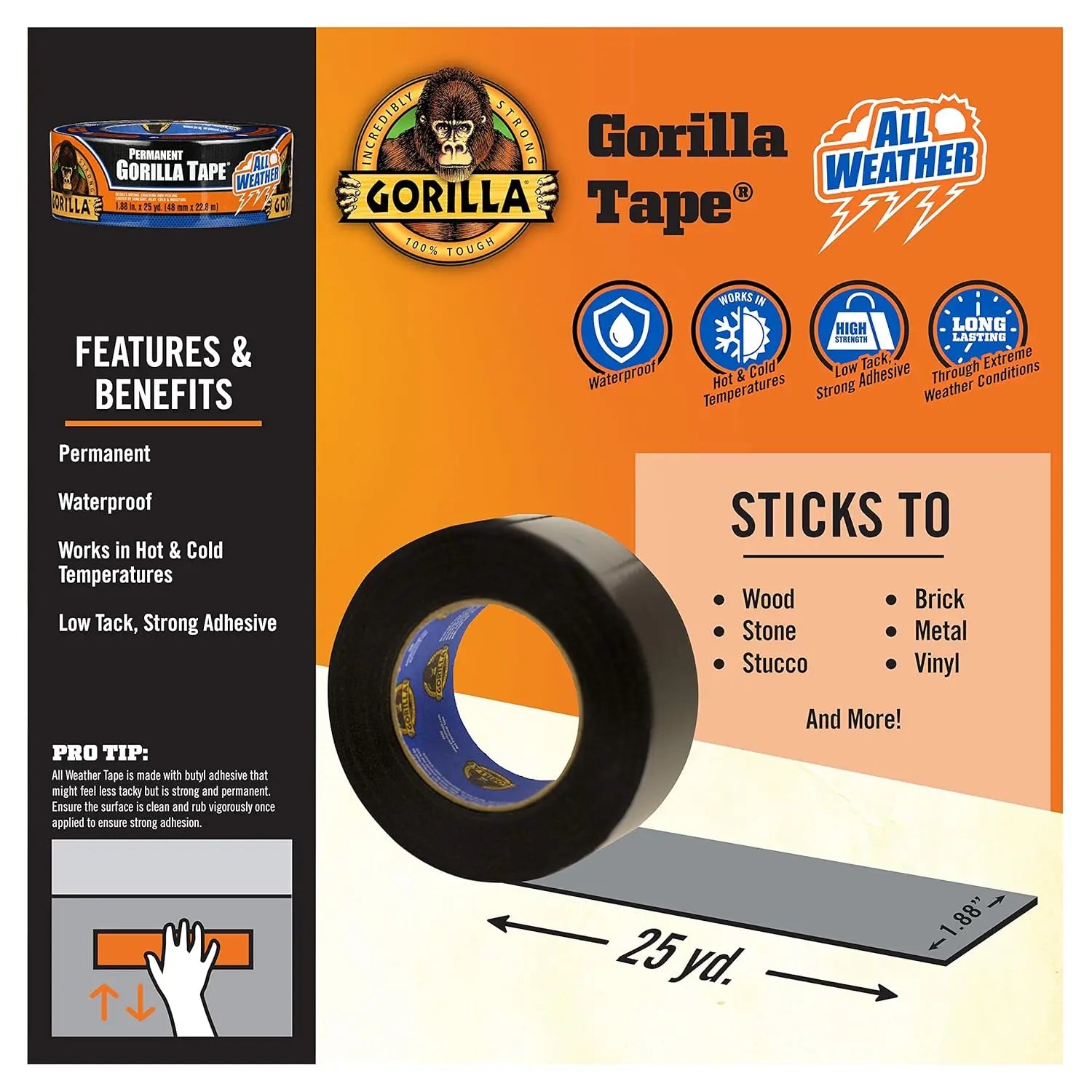 Gorilla 101593 - All Weather Tape 25yd Gorilla