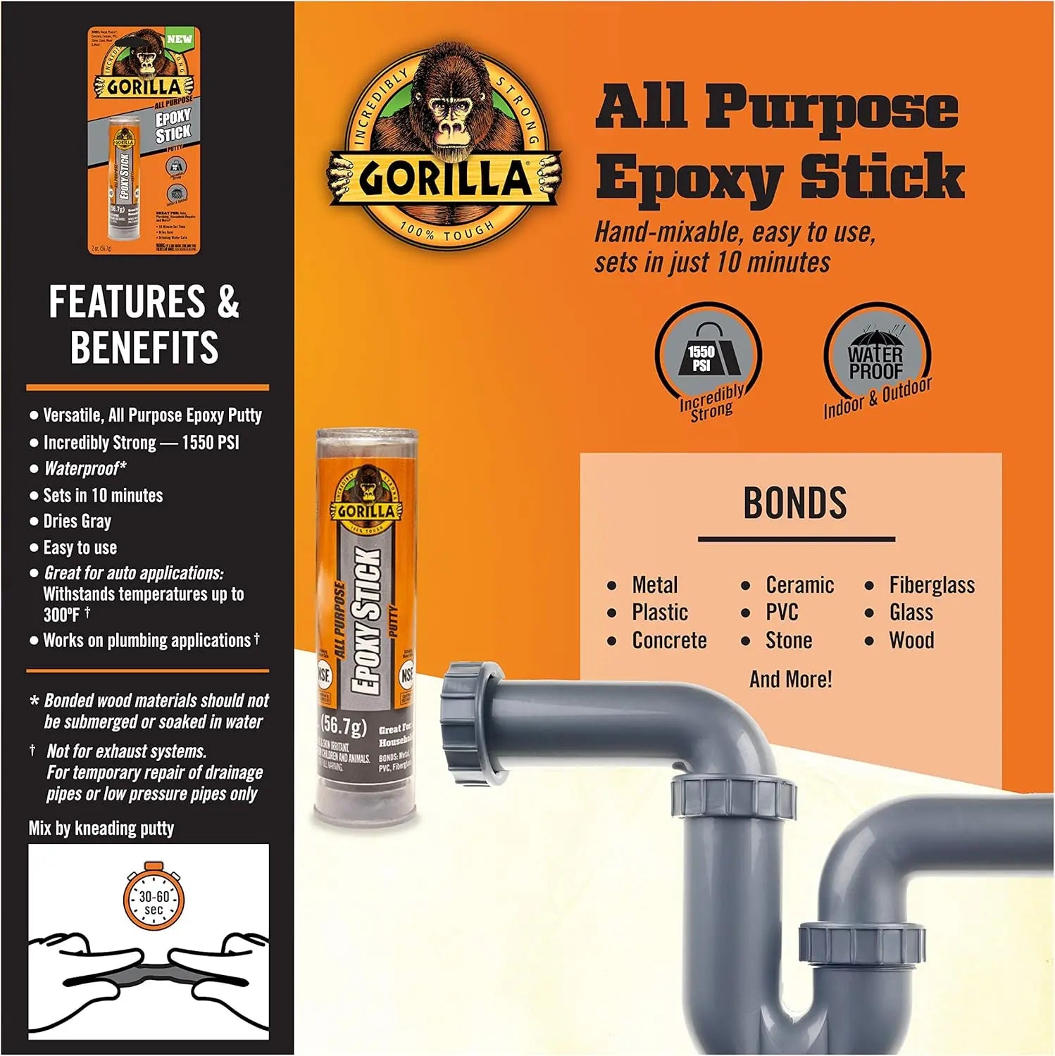 Gorilla 4261702 - All Purpose Epoxy Stick 57g Gorilla